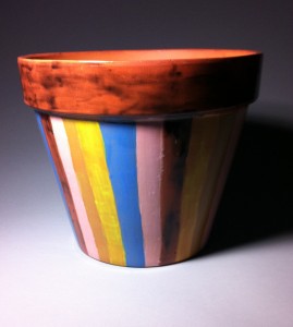 big striped flowerpot