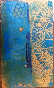 mixed blue monoprint